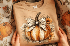 Rustic Polka Dot Bow Pumpkin PNG Design fall pumpkin png Product Image 2