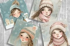 Cute Winter Girls Digital Papers, Illustrations, Cards Product Image 2