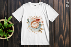 Floral Coffee Cup Watercolor Clipart PNG Product Image 2