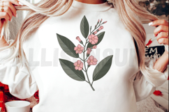 Elegant Pink Flower Branch Illustration With Green Leaves Product Image 2