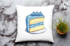 Blue Birthday Cake Watercolor Clipart Sublimation PNG Product Image 2