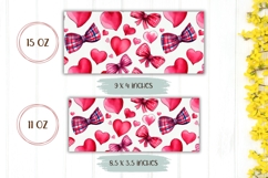 Love Hearts Mug Wrap Design, Pink Bows Mug Sublimation Product Image 2