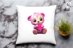 Cute Teddy Bear Holding Heart Clipart PNG Product Image 3