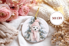 Christmas Dog Round Ornament, Winter Dog Ornament Design Product Image 2