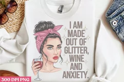 Wine and anxiety PNG, Funny Retro Girl sublimation PNG Product Image 2