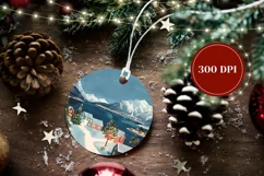 Winter Village Round Ornament, Winter Round Ornament PNG Product Image 2