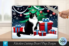 Festive Tuxedo Cat with Christmas Gifts Cutting Board PNG Product Image 1