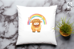 Highland Cow With Rainbow Clipart Sublimation PNG Product Image 2