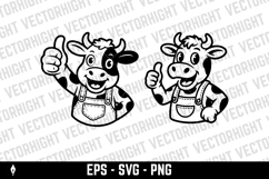 A black and white cartoon mascot of a cheerful cow Product Image 2