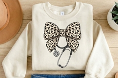 Leopard Bow Nurse PNG, Stethoscope Bow Sublimation Design Product Image 2