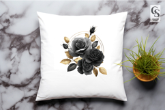 Black Gold Floral Frame Watercolor Clipart Sublimation PNG Product Image 3