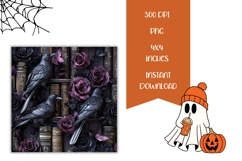 Gothic Halloween Square Coasters, Halloween Crow Coasters Product Image 2