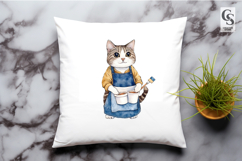 Watercolor Artist Cat Clipart Sublimation PNG Product Image 2