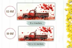 Watercolor Red Truck Mug Design, Red Hearts Mug Sublimation Product Image 2