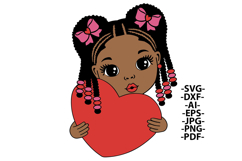 Valentine Girl Holding Red Heart Clipart Svg T-Shirt Design Product Image 2