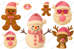 Pink Crochet Christmas PNG Bundle, Crochet Yarn Christmas Product Image 1