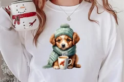 Christmas Dog And Coffee Clipart, Christmas Clipart Product Image 2