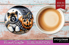 Akita Dog Round Coaster Halloween Coaster PNG Sublimation Product Image 1