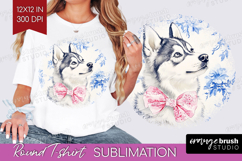 Alaskan Malamute Dog Round Tshirt Background Blue Toile PNG Product Image 1