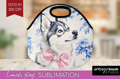 Alaskan Malamute Dog Lunch Bag Blue Toile Lunch Bug PNG Product Image 1