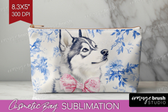 Alaskan Malamute Dog Cosmetic Bag Blue Toile Makeup Bag PNG Product Image 1