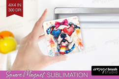 American Bulldog Dog Magnet Sublimation 4th Of July Square Product Image 1