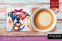 American Bulldog Dog Square Coaster 4th Of July Coaster PNG Product Image 1