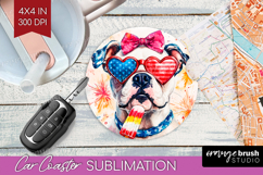 American Bulldog Dog Car Coaster 4th Of July Coaster PNG Product Image 1