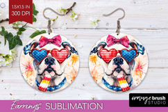 American Bulldog Dog Round Earrings 4th Of July PNG Product Image 1