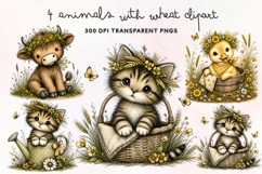 Farm Animals With Wheat Clipart PNG Product Image 1