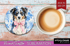 Australian Shepherd Dog Round Coaster Blue Toile Coaster PNG Product Image 1