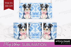 Australian Shepherd Dog Mug Wrap Blue Toile Mug PNG Product Image 1