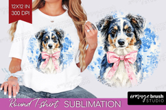Australian Shepherd Dog Round Tshirt Background Blue Toile Product Image 1