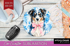 Australian Shepherd Dog Car Coaster Blue Toile Coaster PNG Product Image 1