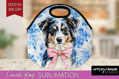 Australian Shepherd Dog Lunch Bag Blue Toile Lunch Bug PNG Product Image 1