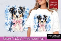 Australian Shepherd Dog Square Tshirt Background Blue Toile Product Image 1
