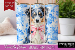 Australian Shepherd Dog Tumbler Wrap Blue Toile Tumbler PNG Product Image 1