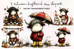 Autumn Highland Cow Clipart PNG Product Image 1