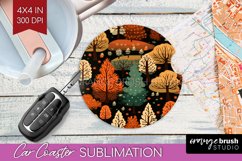 Autumn Forest Car Coaster - Fall Coaster PNG Sublimation Product Image 1