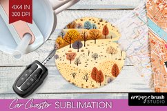 Autumn Forest Car Coaster - Fall Coaster PNG Sublimation Product Image 1