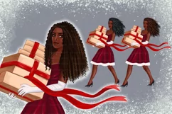 African American Christmas girl with gift clipart PNG Product Image 7