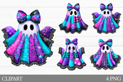 Halloween Patchwork Ghost Clipart. Ghost Halloween Clipart Product Image 1