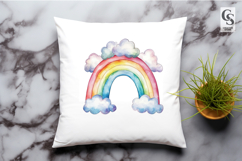Watercolor Rainbow with Clouds Cute Pastel Clipart PNG Product Image 2