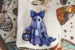 Halloween Blue Ghost Png, Halloween Patchwork Ghost Png. Product Image 2