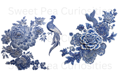Blue Toile, Ephemera, PNG, Clipart, Junk Journal, flowers Product Image 2