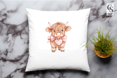 Highland Cow With Heart Bow Clipart Sublimation PNG Product Image 2
