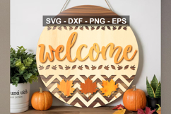 Welcome Round Door Sign SVG | Fall Porch Sign Cut File Product Image 1