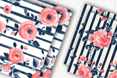 Coral Rose Stripe Digital Paper Product Image 2