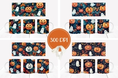 Cartoon Halloween Ghosts Mug, Fall Pumpkins Mug Sublimation Product Image 2