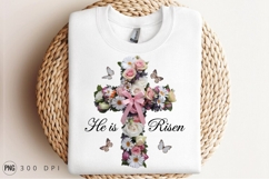 He Is Risen Floral Cross With Butterflies Sublimation PNG Product Image 3